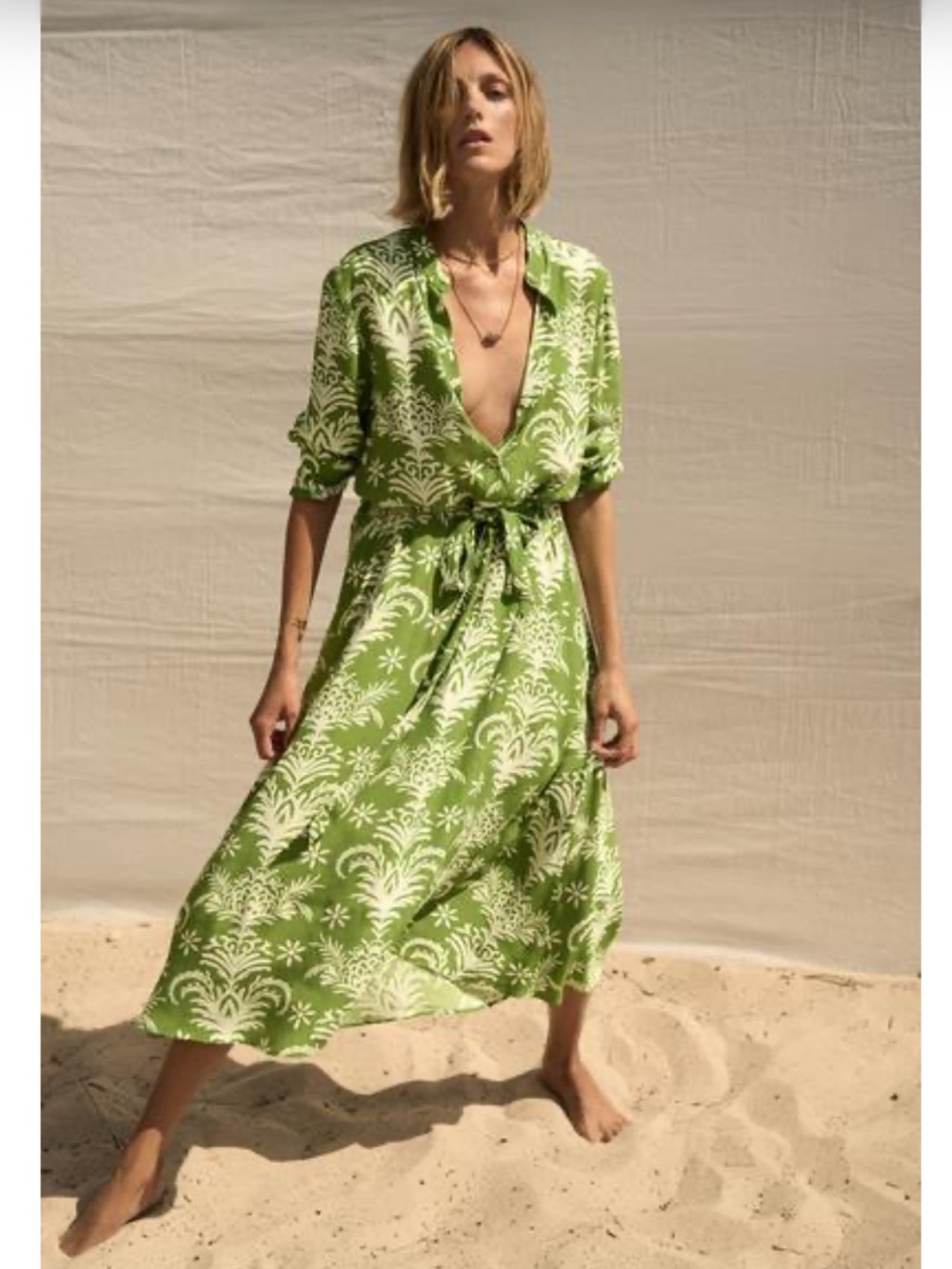 Zara long sleeve green dress
